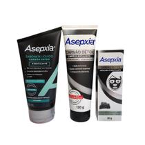 Asepxia Kit Carvão Detox Sabonete 150ml + Esfoliante 120g + Máscara Purificante 30g