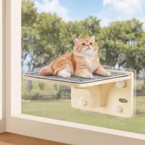 Asiento para Ventana y Estantes de Pared para Gatos Pecute 2 en 1 de Madera Maciza