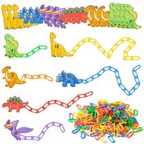 Asodsway Strengthen Dinosaur Card C-Clips Hooks, elos de corrente de plástico com cadarço, jogo de festa de volta às aulas, adequado para o desenvolvimento de brinquedos sensoriais para crianças, colorir, atividades do primeiro dia escolar