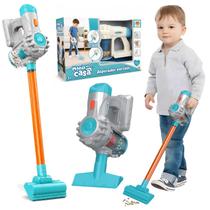 Aspirador De Brinquedo Infantil Azul Com 3 Bocais Com Pilhas Efeito Real 6 em 1 Interativo