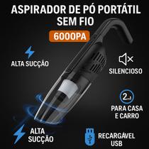 Aspirador de Pó Sem Fio Portátil para Carro Casa Piso Sofá Longa Duração Carregamento Rápido USB - Genérico
