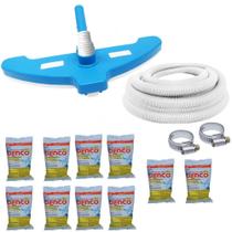 Aspirador para Piscina Sem Cabo + Mangueira 6m + 10 Pastilhas de Cloro Kit