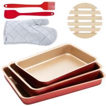 Assadeira 03 Pçs + Descanso Panela + Espátula + Luva +Pincel Assadeira 03 Pçs + Descanso Panela + Espátula + Luva +Pincel