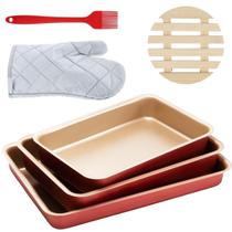 Assadeira 03 Pçs + Descanso Panela + Espátula + Luva +Pincel Assadeira 03 Pçs + Descanso Panela + Espátula + Luva +Pincel