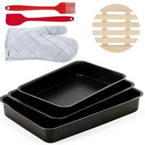 Assadeira 03 Pçs + Descanso Panela + Luva + Pincel +Espátula