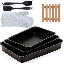 Assadeira 03 Pçs + Descanso Panela + Luva + Pincel +Espátula