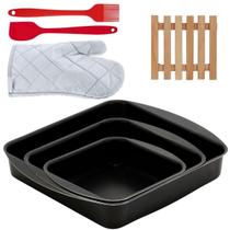 Assadeira 03 Pçs + Luva + Descanso Panela + Espátula +Pincel Assadeira 03 Pçs + Luva + Descanso Panela + Espátula +Pincel