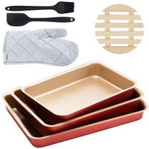 Assadeira 03 Pçs + Luva + Espátula + Pincel +Descanso Panela Assadeira 03 Pçs + Luva + Espátula + Pincel +Descanso Panela