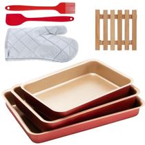 Assadeira 03 Pçs + Luva + Espátula + Pincel +Descanso Panela Assadeira 03 Pçs + Luva + Espátula + Pincel +Descanso Panela