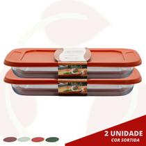 Assadeira 2,2L Retangular Vidro Temperado Doces Bombom Pudim 2UNID