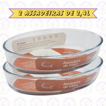 Assadeira 2,4L Oval Vidro Temperado Forno Cozinha Travessa 2UNI