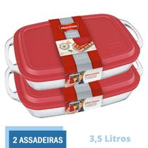 Assadeira Alta Retangular Vidro C Tampa 3,5L Marinex - 2 Un