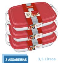 Assadeira Alta Retangular Vidro C Tampa 3,5L Marinex - 3 Un