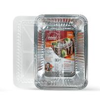 Assadeira Aluminio Retangular 1000Ml Tampa Pet 12Un Vabene