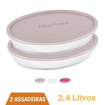 Assadeira De Vidro C/ Tampa Assados e Doces 2,4L Marinex 2Un