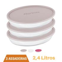 Assadeira De Vidro C/ Tampa Assados e Doces 2,4L Marinex 3Un