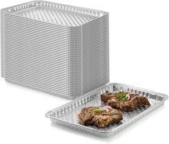 Assadeira Descartável de Alumínio para Churrasqueira Evita que a Comida Caia na Grelha ou Grude Sem Necessidade de Limpeza Perfeita para Camping e Uso ao Ar Livre - 38 cm x 25,4 cm x 3,8 cm (24 unidades)