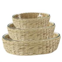 Assadeira e Travessa Refratárias Vidro 3un 4lt.,3lt.,1,6litro com Suporte de Rattan Assadeira e Travessa Refratárias Vidro 3un 4lt.,3lt.,1,6litro com Suporte de Rattan