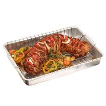 Assadeira Forma com Grelha Suspensa Inox Para Forno Saudável e AntiGordura, Ideal para Carnes e Frangos