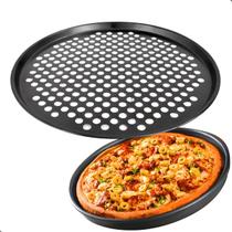 Assadeira Forma de Pizza Bandeja Furada Antiaderente Aço Carbono Assadeira Forma de Pizza Bandeja Furada Antiaderente Aço Carbono