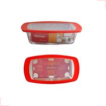 Assadeira Forma Retangular Vidro Bolo Torta Tampa Silicone 1,5l Tigela