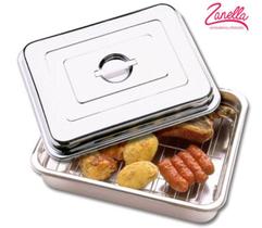 Assadeira Inox C/Tampa e Grelha Inox - 39 x 31x 6,5 cm - Zanella