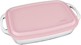 Assadeira Lasanheira Seletta Retangular Alça Tampa Rosa 3,5l