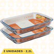 Assadeira Medio De Vidro Retangular 2,2L Assados 2 Unidades