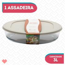 Assadeira Oval Com Tampa 3L Vidro Temperado Forno Freezer