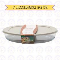 Assadeira Oval Vidro Temperado 3L c/ Tampa Grande Sobremesa 1Pç