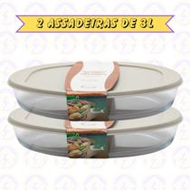 Assadeira Oval Vidro Temperado 3L c/ Tampa Grande Sobremesa 2Pç