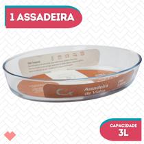 Assadeira Oval Vidro Temperado 3L Forno Freezer Massas
