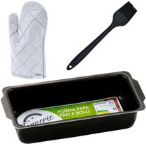 Assadeira Pão Retangular Antiaderente 900Ml + Luva + Pincel