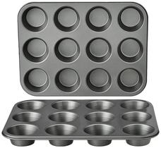 Assadeira para muffins Amazon Basics, antiaderente, redonda, 12 xícaras x 2, cinza