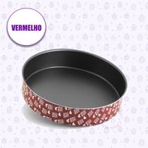 Assadeira Redonda Antiaderente Forma 26cm Enjoy Alegrete Estampada Vermelho Cinza