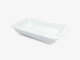 Assadeira Retangular Canelada Grande 28cm em Porcelana Branca