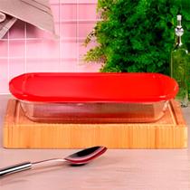 Assadeira Retangular Com Tampa Vermelha Titanium 4 Litros - Vidro Transparente Borcam