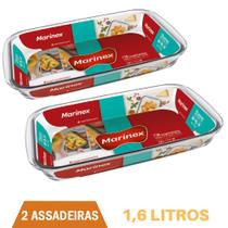 Assadeira Retangular De Vidro 1,6L Refratário Marinex - 2Un