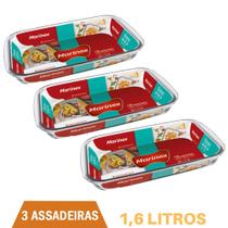 Assadeira Retangular De Vidro 1,6L Refratário Marinex - 3Un