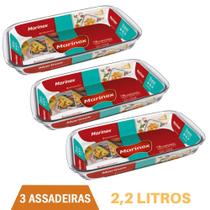 Assadeira Retangular De Vidro 2,2L Refratário Marinex - 3Un