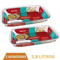Assadeira Retangular De Vidro 2,9L Refratário Marinex - 2Un