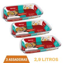 Assadeira Retangular De Vidro 2,9L Refratário Marinex - 3Un