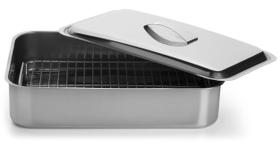 Assadeira Retangular Inox Alta com Grelha Tampa 39x23 Forma