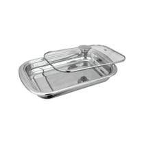 Assadeira Retangular Inox Tampa De Vidro 24cm-EM CASA TEM Assadeira Retangular Inox Tampa De Vidro 24cm-EM CASA TEM