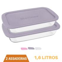 Assadeira Retangular Vidro C/ Tampa 1,6L Assados Marinex 2un