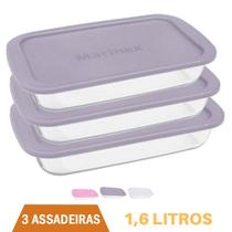 Assadeira Retangular Vidro C/ Tampa 1,6L Assados Marinex 3un