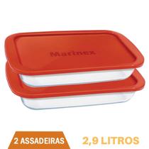 Assadeira Retangular Vidro C/ Tampa 2,9L Assados Marinex 2un