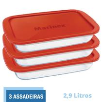 Assadeira Retangular Vidro C Tampa 2,9L Marinex Nadir - 3 Un