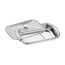 Assadeira Tramontina Cosmos Retangular 61315394 Inox Com Tampa De Vidro Inox 61315394