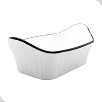 Assadeira Travessa Meyrin de Cerâmica Retangular 26cm Branca e Preta Alças Laterais e Uso no Forno